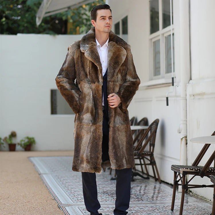 BEST PRICE Gray/Brown Color S-XL  Men's Real Natural Mink Fur Long Coat With Lapel Men's Rabbit Fur Coat Christmas Gift for Husband Lover Boyfriend Gentleman Winter Luxury Apparel Supplies