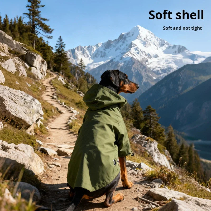 M-3XL Plus Size Green/Black Color Dog Winter Rain & Shine Jackets Dual-Use Windbreaker with Detachable Hood Reflective Strip Casual Two-Legged Coat Pet Clothes