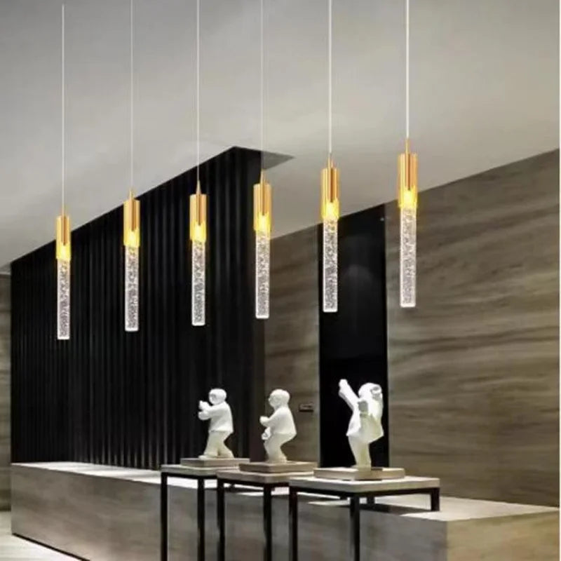Home Indoor Bedroom Modern Luxury Clear Crystal Bar Led Pendant Light Bedroom Bedside Living Room Pendant Lamp Home Decoration Chandelier Gold Lighting Accessories