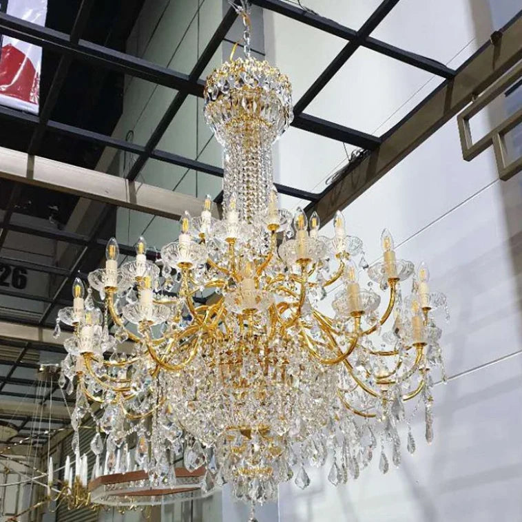 HOT SALE Villa Home Baroque Style Copper Luxury Chandelier Sparkle Crystal Tassels Decoration Living Room Staircase Atmospheric Classical Pendant Lights