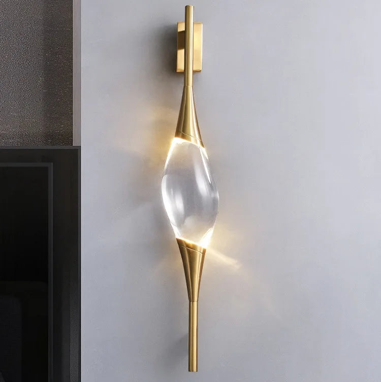 Villa Home Luxury K9 Crystal All Copper Wall Lamp Modern Simple Bedroom Bedside Bracket Light Decoration Hallway Art LED Wall Fitting Home Lighting Supplies