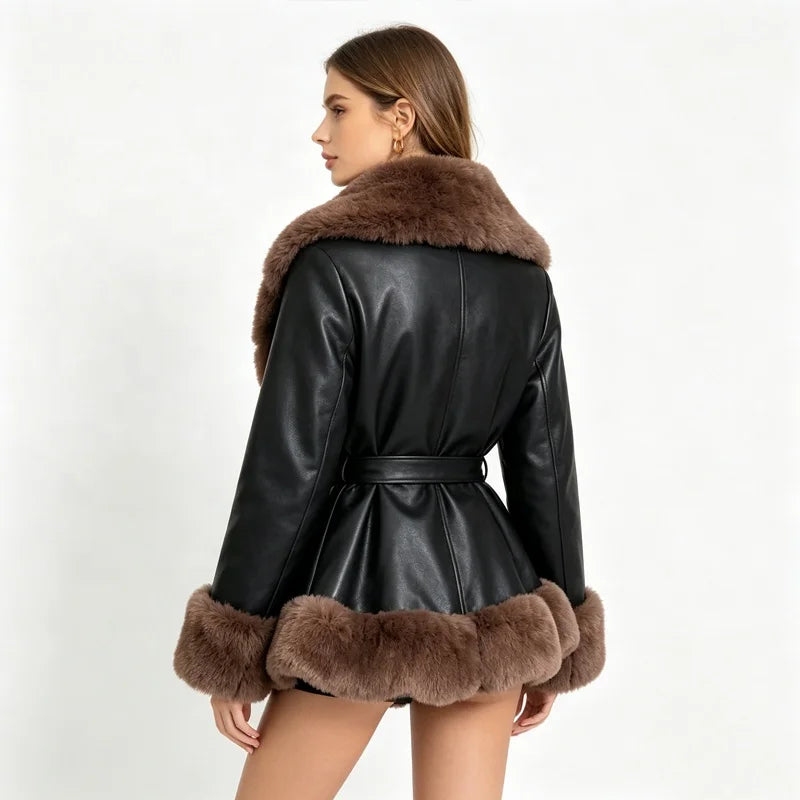 NEW Design 5 Colors UK (6-20) Large Size Women's Faux Fur Coat Collar/Cuffs Belted Waist Winter Warm Eco-Friendly Windproof Outerwear Plain Dyed Women Autumn Winter Clothing Supplies