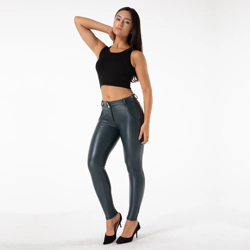 S-3XL High Quality Tight Leather Women Female Trousers PU Skinny Mid Rise Slim Wet Look Leather Leggings  Shaper Butt Lift Winter Pants Evening Party Night Clubwear Streetwear Girls Ladies Luxury Fashion Clothing Supplies