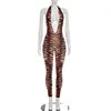 NEW Arrivals Women Halter Deep V-Neck Sleeveless Sexy Trend Tiger Print Skinny Backless Jumpsuit Evening Beach Party Night Clubwear Bodysuit Playsuit Women Sexy Apparel Accessories