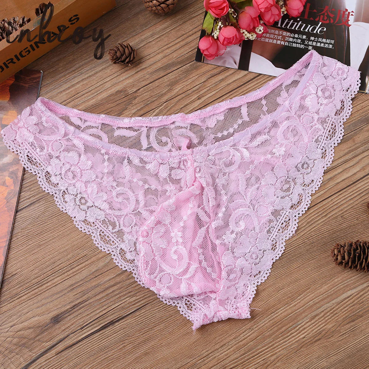 Sexy Gay Men Floral Lace Briefs Gay Male Sissy Sheer See-Though Lingerie Jockstrap Bulge Pouch G-string Underwear Underpants