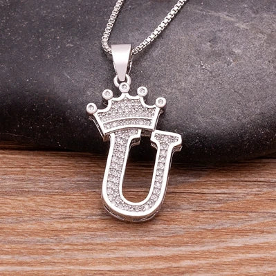 Hot Sale A-Z Letters Crown Pendant Initial Alphabet Necklace For Women Men Accessories Name Jewelry  Party Birthday Gifts