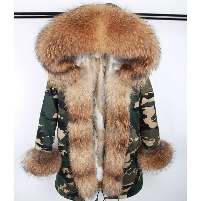12 Colors S-2XL 100% Real Rex Rabbit Fur Mid Jacket & Big Raccoon Fur Collar Coat Natural Rabbit Fur Lined Long Parka Coat Snow Boots Outerwear Windproof Jackets Ladies Winter Clothing Supplies