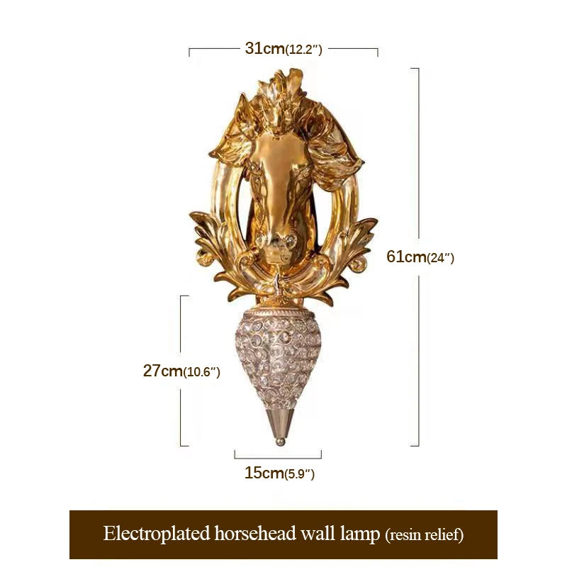Villa Home Luxury Art Creative Decoration 55/61cm Contemporary Resin Horse Wall Lamp LED Creative Luxury Gold Sconce Light for Decor Home Living Room Bedroom