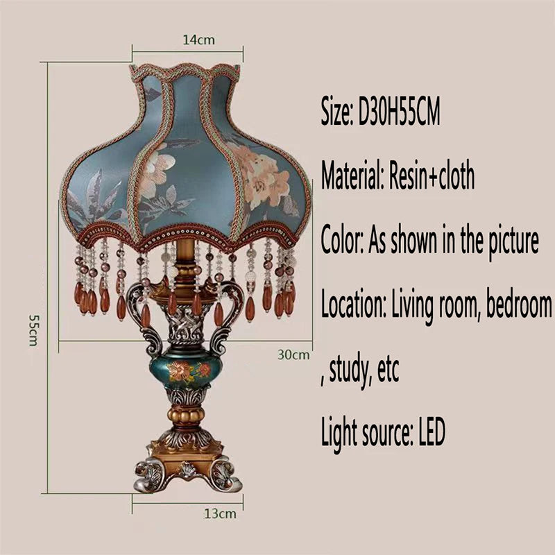 Blue/White Color Home Villa Hotel Luxury Crystal Lampshade European Table Lamp Luxurious Living Room Bedroom Study Villa Hotels LED Retro Creativity Bedside Desk Light