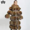 100% Natural Raccoon Fur 4 Colors Women's Winter Long Jacket Style Real Raccoon Fur Coat Plush Fashion Design Long Outerwear Fur Coat Evening Business Party Prom Celebrity Ladies Luxury Apparel Supplies