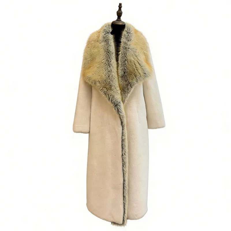 S-2XL Women's Luxury Eco-Friendly Woven Long Artificial Fur Coat Large Fox Fur Collar White Warm Windproof Winter  Down Coat Snow Boots Outerwear Jackets Ladies Luxury Apparel Supplies.