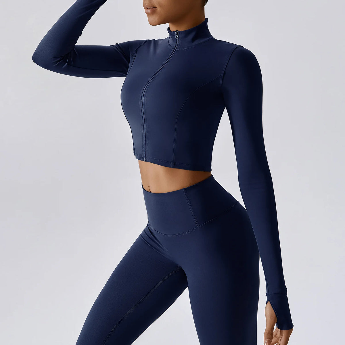 Women Yoga Workout Clothes Sports Gym Legging Seamless Fitness Zip Long Sleeve Crop Top Yoga Suit Sportswear Workout Women Sports Apparel Supplies
