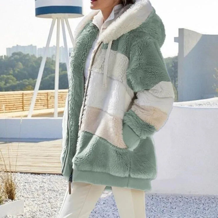 10 Colors S-5XL Plus Size Winter Warm Ladies Jacket Autumn Winter Long Sleeve Women  Block Zipper Fluff Hooded Outerwear Coats Women Winter Clothing Supplies