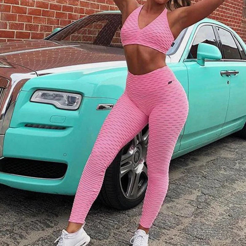 2 PCS Set 5 Colors High Waist Squat Proof Leggings Active Wear Sport Bra and Gym Pants Private Label Fitness Yoga Set Workout Sets for Women