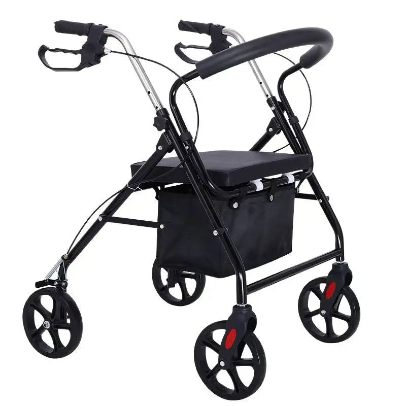 HOT SALE Rehabilitation Disabled Paralyzed Elderly People Equipment Lightweight Standing Walker Rollator With Seat Brakes and Basket Mobility Zimmer Frame Accessories for Outdoor Activities Hiking Shopping Health Care Tools