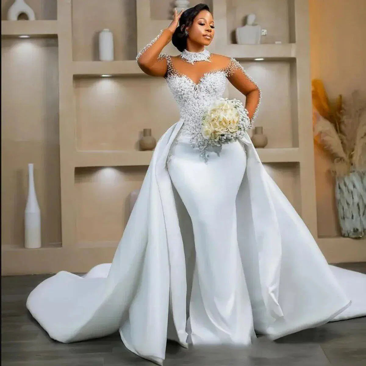 Luxury Wedding Gown 2 in 1 Wedding Gown Vestidos De Novia Manga Larga Vestidos De Novia 2 En 1 Desmontables Mermaid Wedding Gown