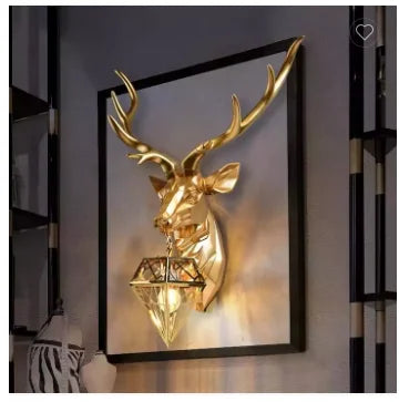 Golden /Silvery Color Home Villa Art Creative Lighting Decoration Nordic Antler Wall Deer Lamp for Bedroom Living Room Lights for Home Decor  Antique Rustic Country Village Led Golden Resin