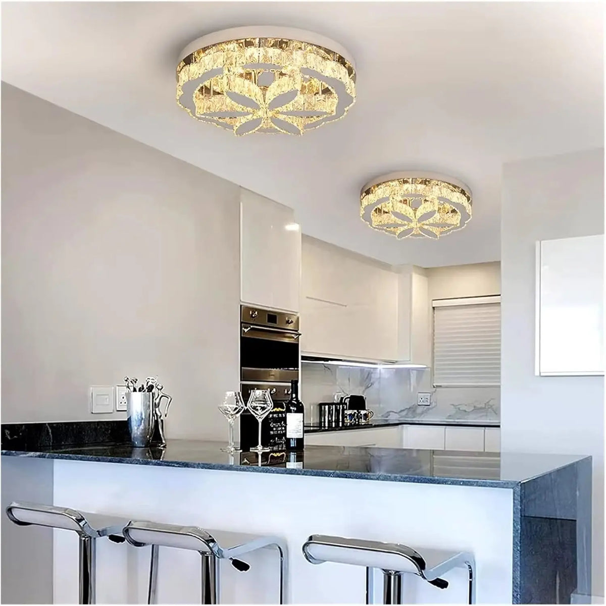 Italian Modern Simple LED Crystal Ceiling Light Stainless Steel Base Square Fixture Color Change Remote Control for Home Villa Bedroom Living Room Hotel Use Lighting Supplies
