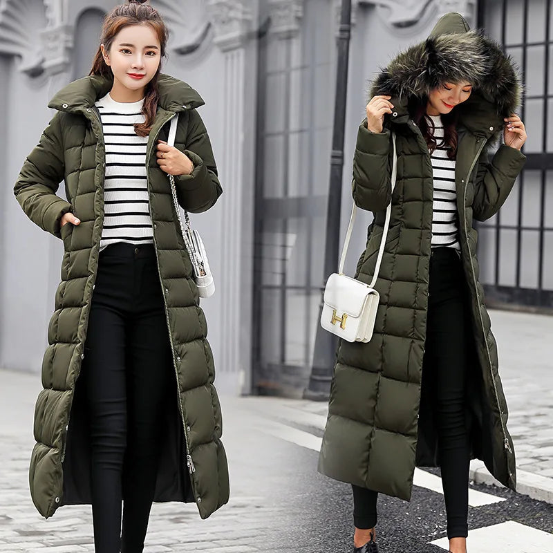 S-2XL 7 Colors New Fashion Women's Overcoat Parkas Winter Warmth Long Style Padded Coat Hooded Fur Collar Warm Zipper Casual Puffer Thicken Coat Ladies Winter Clothing Supplies