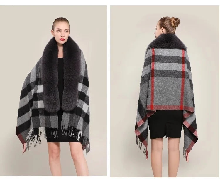 Boutique Gala HOT SALE  10 Colors Winter Warm 100% Real Fox Fur Long Shawl Luxury Women Fur Poncho Cape Evening Business Party Prom Wedding Guest Clothes Ladies Luxury Apparel Supplies.