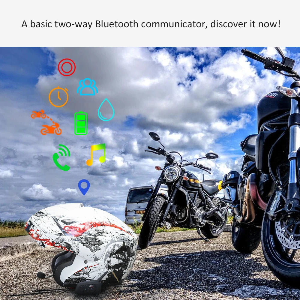 V6 PRO Bluetooth Motorcycle Helmet Intercom Headset with 1200M BT Interphone Communicator for 6 Riders Waterproof