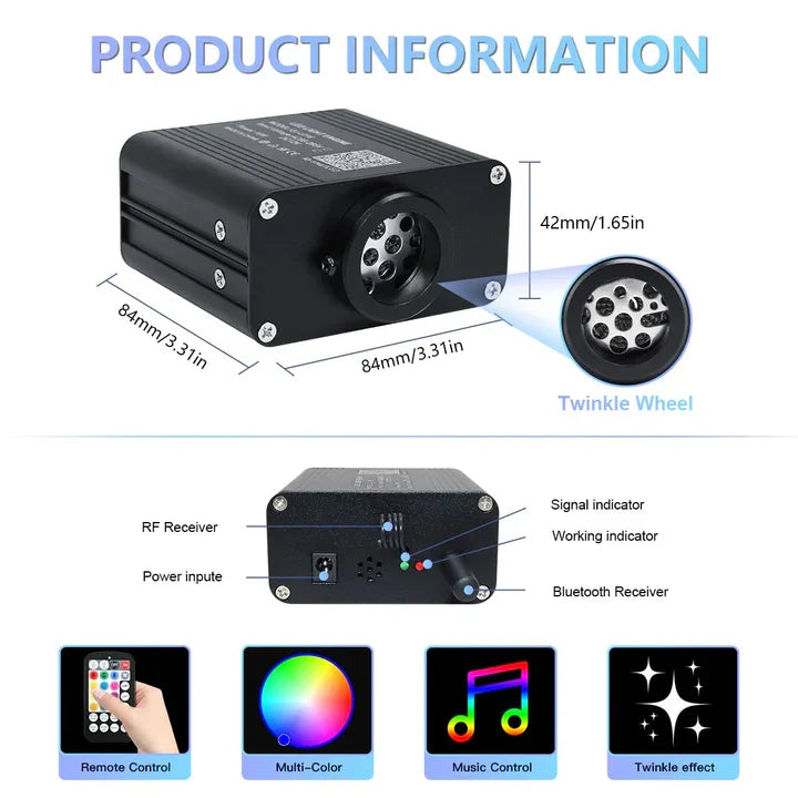 Car & Home Use APP/Remote Control Projector Twinkle 16W Fiber Optic Star Headliner Premium 600 Piece Starlight Atmosphere Headliner Kit for Car Roof Ceiling Home Living Room Night Party .