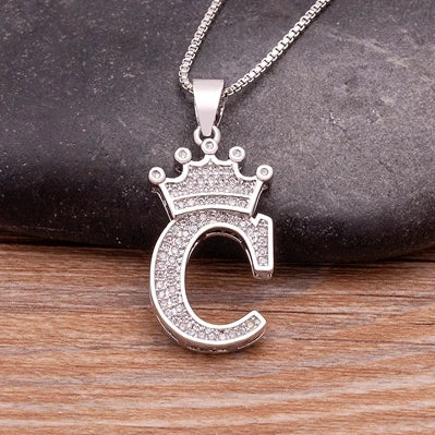 Hot Sale A-Z Letters Crown Pendant Initial Alphabet Necklace For Women Men Accessories Name Jewelry  Party Birthday Gifts
