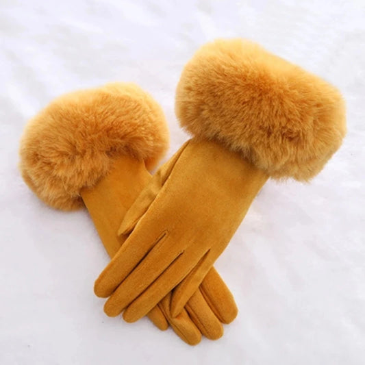 NEW Arrivals 18 Colors Women Faux Rabbit Fur Wrist Suede Leather Touch Screen Driving Glove Winter Warm Plush Thick Full Finger Cycling Black Mitten H92 Women Ladies Luxury Fashion Apparel Accessories