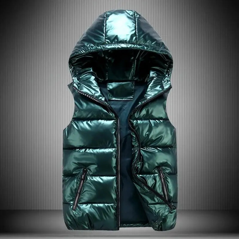 5 Colors S-4XL Plus size Women  Men's  Winter Sleeveless Puffer Hooded Vest Waistcoat With Waterproof Windproof Zipper Closure Cotton-Filled Outer Wear
