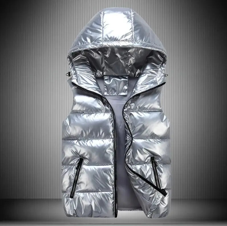 5 Colors S-4XL Plus size Women  Men's  Winter Sleeveless Puffer Hooded Vest Waistcoat With Waterproof Windproof Zipper Closure Cotton-Filled Outer Wear