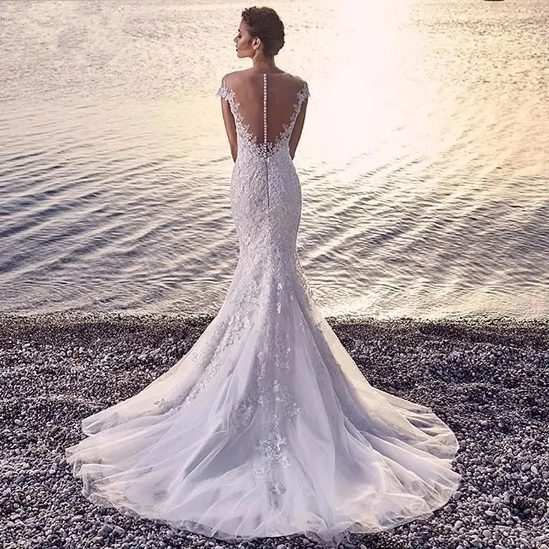 NEW Arrivals Off Shoulder Illusion Neckline Backless Mermaid Lace Bridal Sexy Dress Wedding Dresses Bride's Evening Prom Party Mermaid Bridal Gowns Formal Apparel Ladies Luxury Clothing Supplies