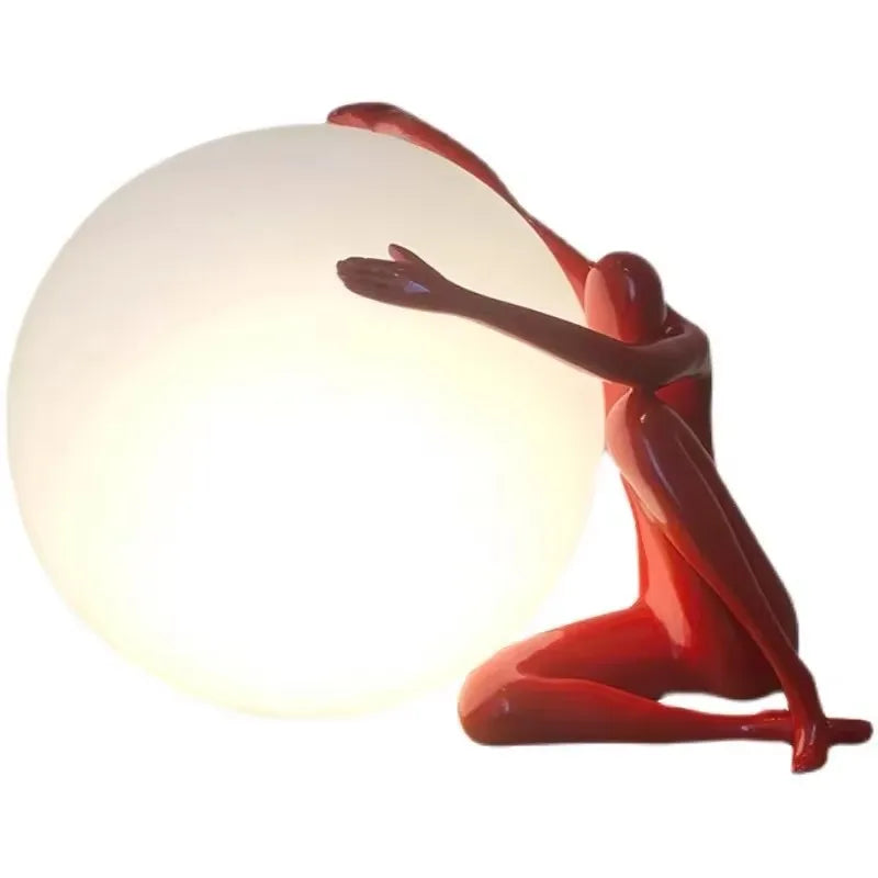 NEW Home Villa Indoor Modern Nordic Art Decor Floor Lamp with Human Figure Holding Ball Design E27 LED Resin Material Creative Sculpture Decoration Supplies