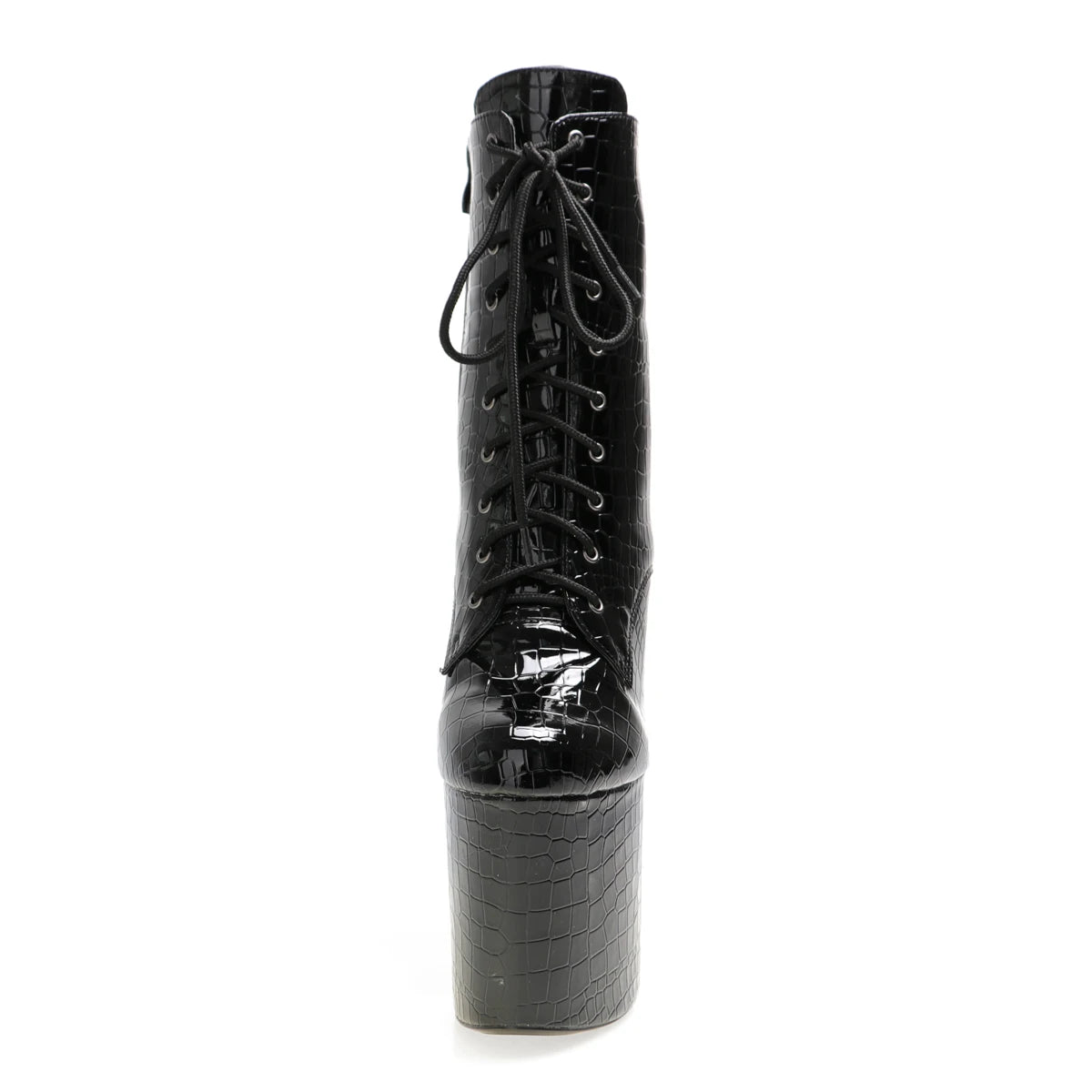 20cm Handmade Black Leather 8Inch Stripper Round Toe Gothic Exotic Dancer Thin High Heels Nightclub Pole Dance Pigskin PU Leather Shoes Gothic 20cm Cross Dressing Sexy Fetish Show