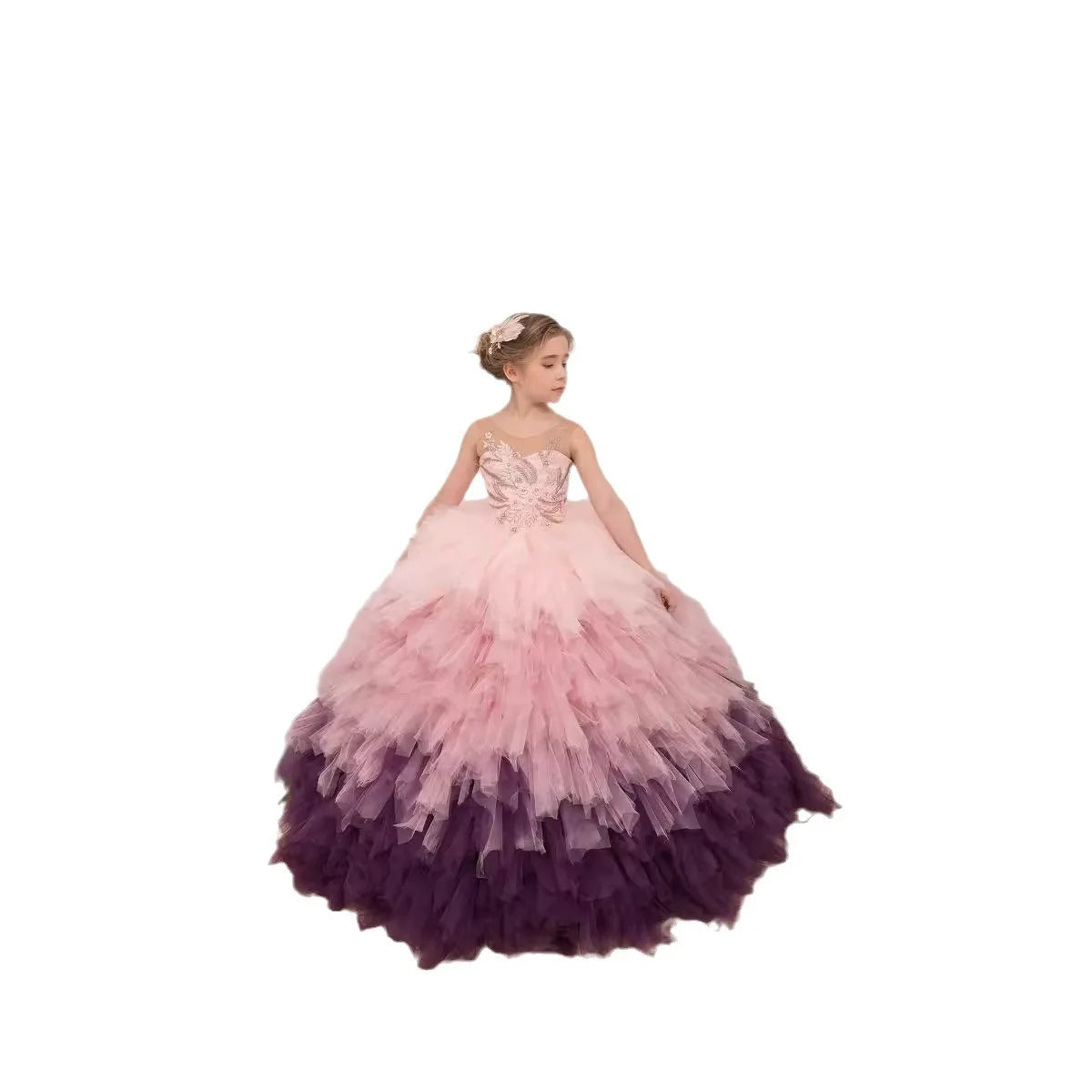 HOT SALE NEW Design 2/14 Years Old Bridesmaid Princess Catwalk Fairy Gorgeous Fluffy Color Matching Luxury Wedding Flower Girl Dress Bride's Evening Prom Party Bridal Formal Mermaid Gowns Children's Luxury Apparel Supplies