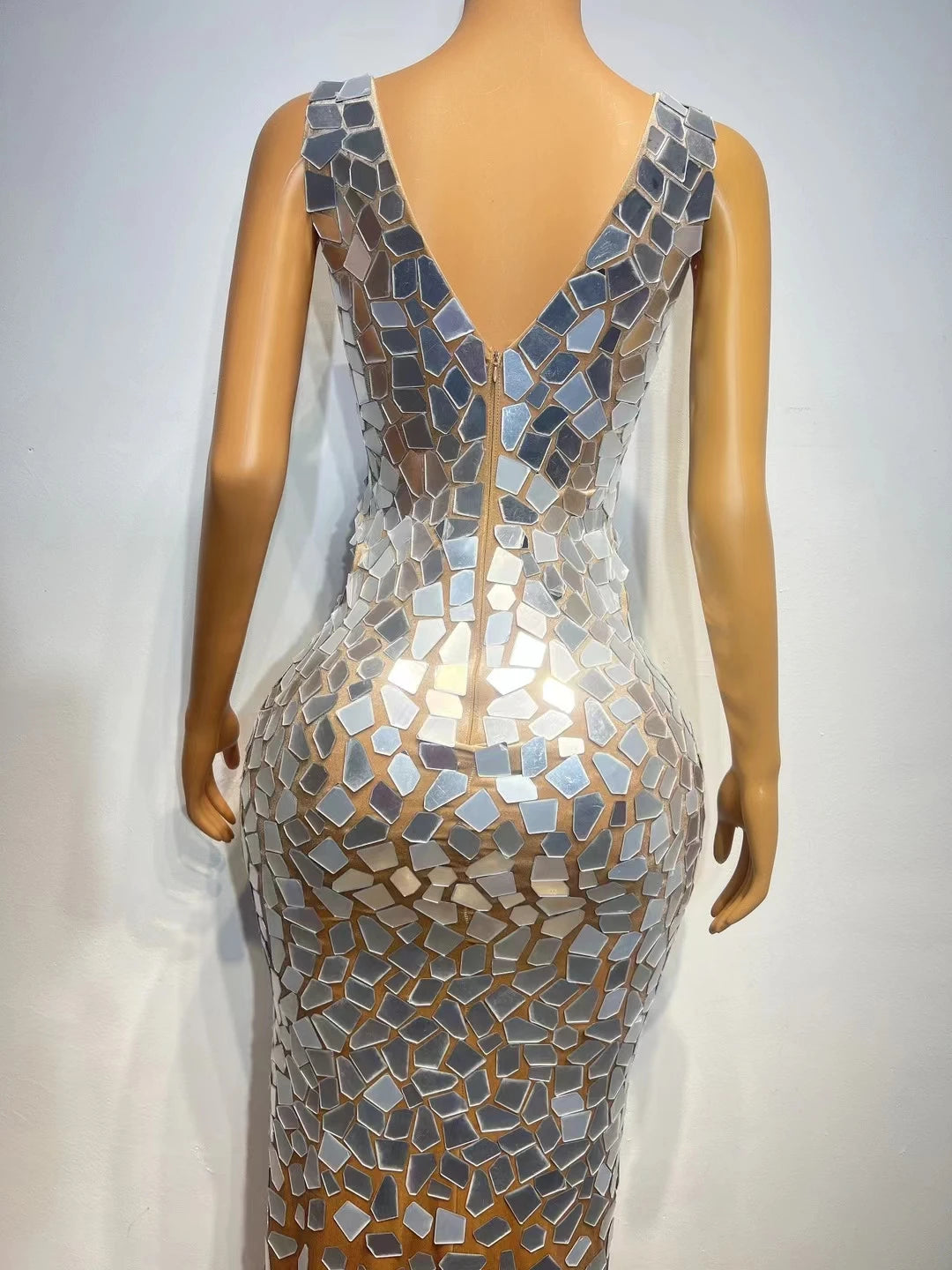 Boutique HOT SALE Luxury Mirror Glitter Sparkly Silver Crystal Sequin Celebrities Red Carpet Wedding Guest Mermaid Sexy Dress Night Clubwear Prom Business Dinner Gown Ladies Luxury Apparel Supplies