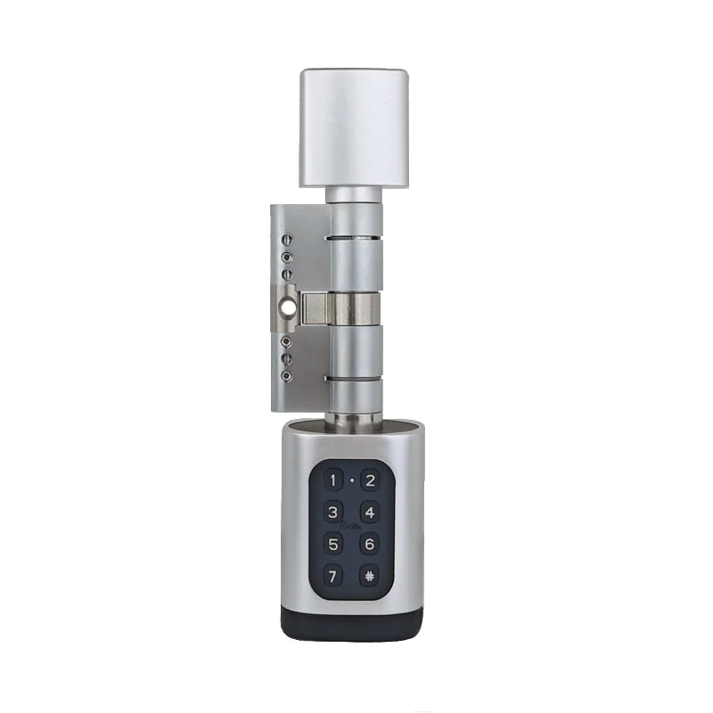 Home Office Aluminum Alloy Bluetooth APP Control Keypad Black/Silver Cylindrical Lock with 30 to 30 Millimeters Lock Tongue Two Keys for 35-45mm Door Thickness