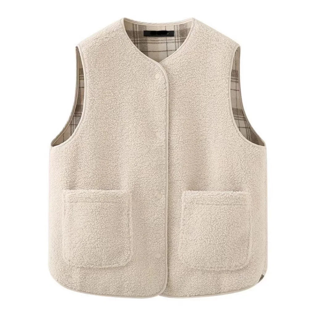 8 Colors New Autumn Winter Warm Two Sided Fleece Vest Jacket Home Wear Pullover Blouses Clothes New Fashion Round Neck Clip Wool Vest Women Clothing Supplies