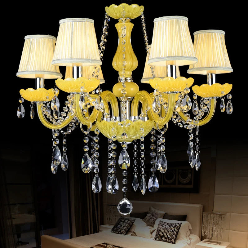Home Villa Living Room 6/8/15/18 Lights Maria Theresa European Luxurious Crystal Pendent Lamps Yellow Candle Lamp Warm Art Decor Living Room Bedroom Restaurant Hotel Villa Chandelier