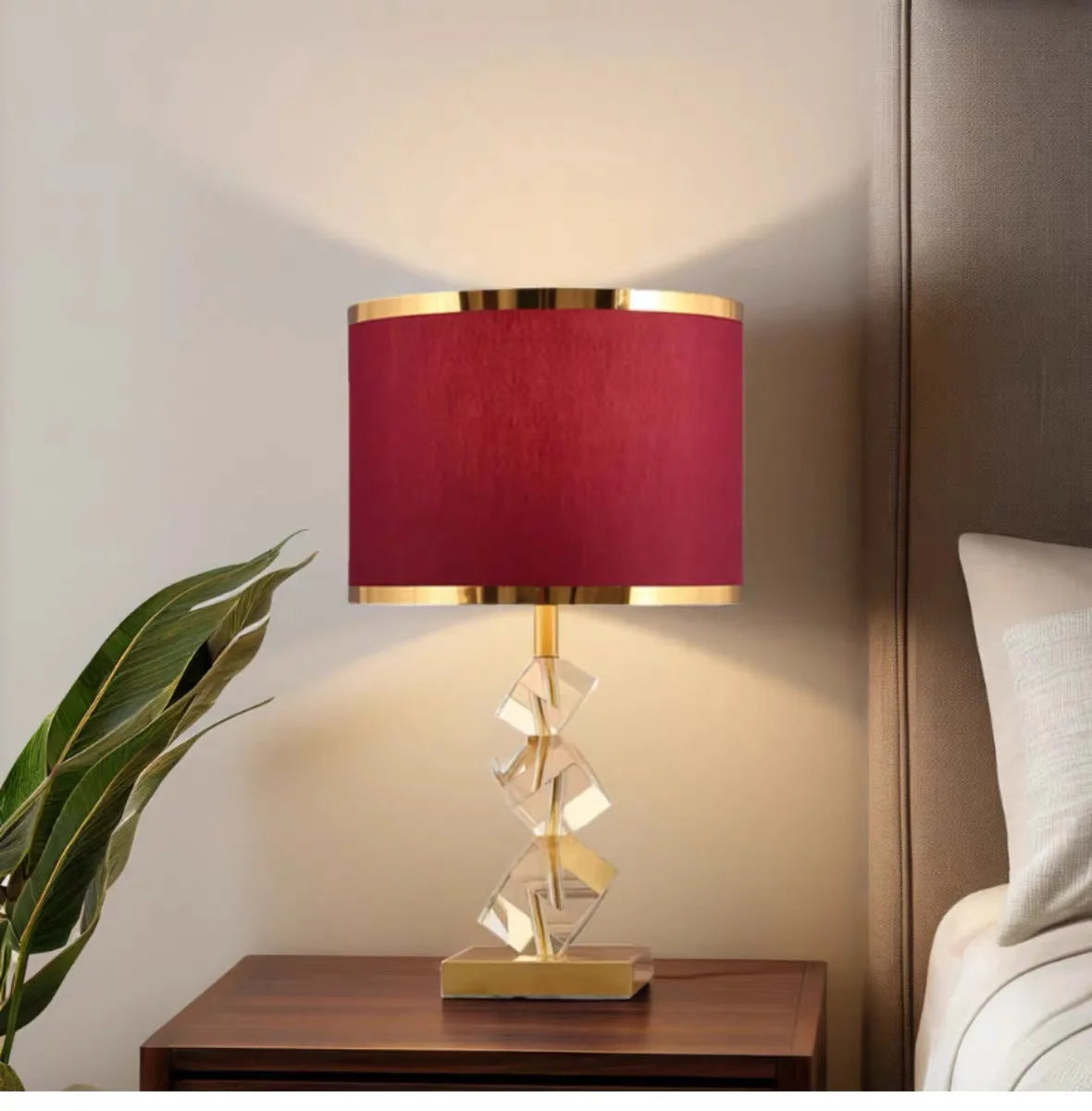 Gold/Red Color Home Villa Hotels Luxury Lampshade American Style Light Luxury Design Crystal Desk Light Modern Bedroom Bedside Living Room Art Decoration Crystal Table Lamp