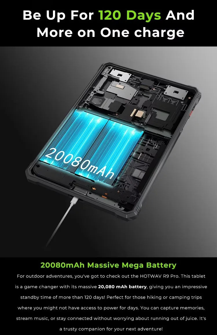 R9 PRO Rugged Tablet 11'' FHD+ 2K Display 20080mAh Massive Battery Pad Android 14 6GB 256GB Camera 4G/5G Tablet PC