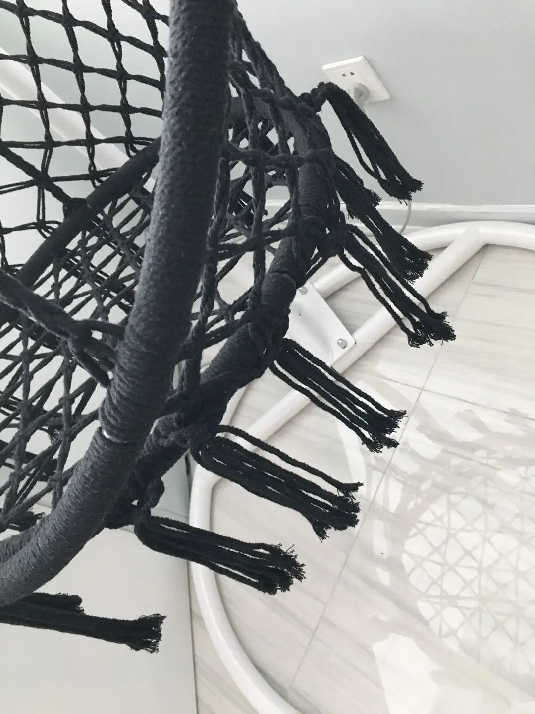 Black and White Color Home Outdoor Garden Patio Courtyard High Quality 120cm Cotton Rope Hammock Hanging  Swing Chair Furniture Accessories