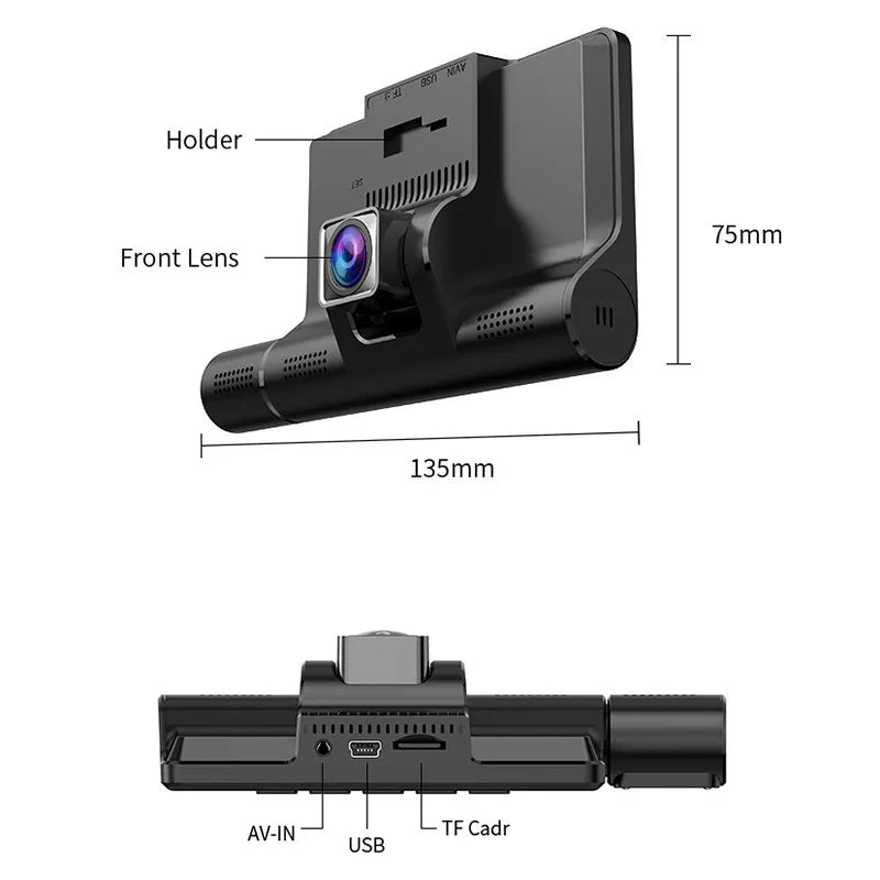 4 In 1Car DVR Dash Cam for Cars 3 Lens Video Recorder Carplay Mirror Black Box IPS 1080P HD Touch Screen Car Safety  Accessories