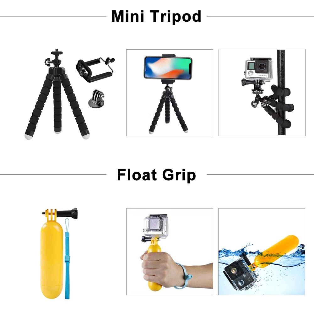 Full Set for Xiaomi GO-PRO SJ Camera Accessories Set for Go Pro Hero 13 12 11 10 9 8 7 6 5 4 Black Mount for DJI Insta360 for Sjcam Action Camera