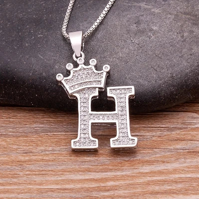 Hot Sale A-Z Letters Crown Pendant Initial Alphabet Necklace For Women Men Accessories Name Jewelry  Party Birthday Gifts
