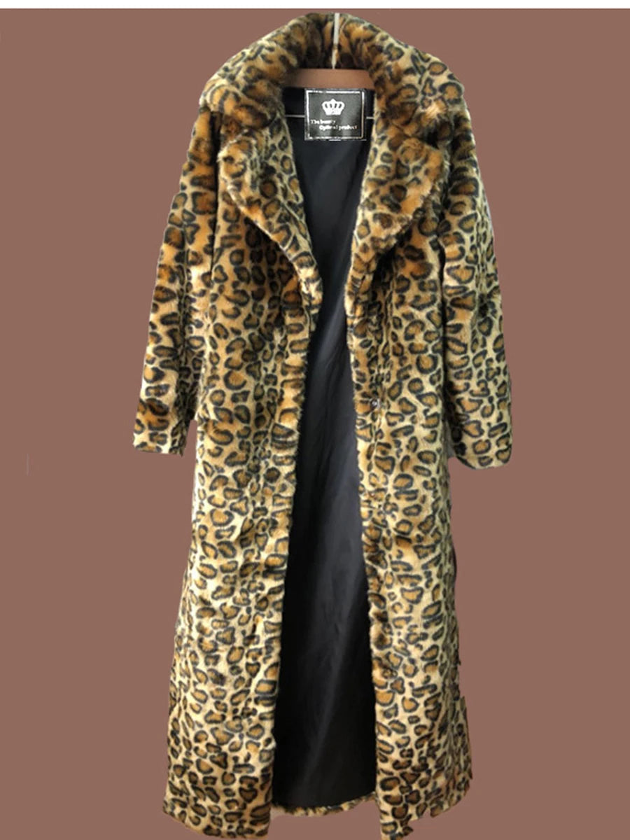 NEW Arrivals S-9XL Extra Plus Size Women's Leopard Fur Coat Mink Faux Fur Coat Long Fashion Casual Top Europe and America Loose Warm Windbreaker