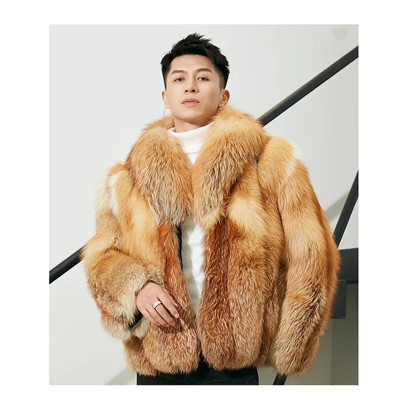 Boutique Gala HOT SALE M-3XL Plus Size NEW Luxury Thick Fuzzy Fluffy Real Red Fox Fur Coats Trendy Top  Quality Cozy Red Fox Fur Coat for Men Christmas Gift for Husband Lover Boyfriend Gentleman Luxury Apparel Supplies