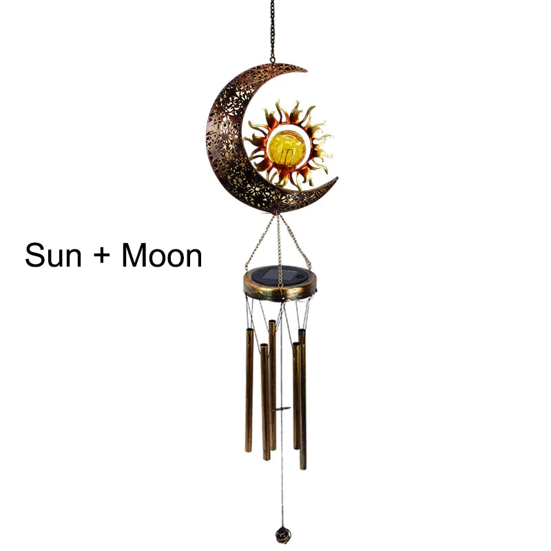 Wind Chimes Solar Lights LED Bulbs Lithium Battery Outdoor Waterproof Hanging Aeolian bells Solar Lamp With Moon Star Sun Shape For Party Garden Festival