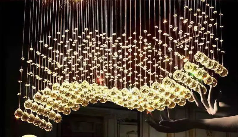 HOT SALE Villa Home Art Decoration Italian Design Duplex Personalized Customized Luxury Crystal Chandelier Bar Counter Hotel Stainless Steel Crystal Body Ceiling Lamp Luxury Rectangular Ceiling Lamps