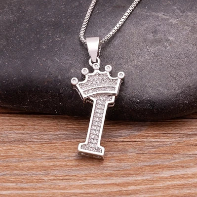 Hot Sale A-Z Letters Crown Pendant Initial Alphabet Necklace For Women Men Accessories Name Jewelry  Party Birthday Gifts