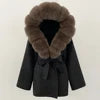 12 Colors Small Medium Size  New Winter Cashmere Wool Blends Women Natural Fox Fur Collar Hooded Slim Fit Suit Double Sided Woolen Trench Coat Women Winter Apparel Supplies